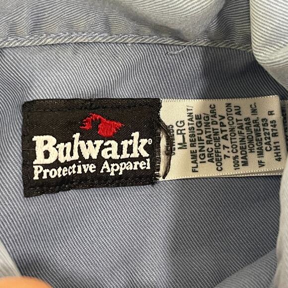 Bulwark FR Long Sleeve Button Up Shirt Sz M Blue Fire Flame Resistant Work Weld - Picture 3 of 7